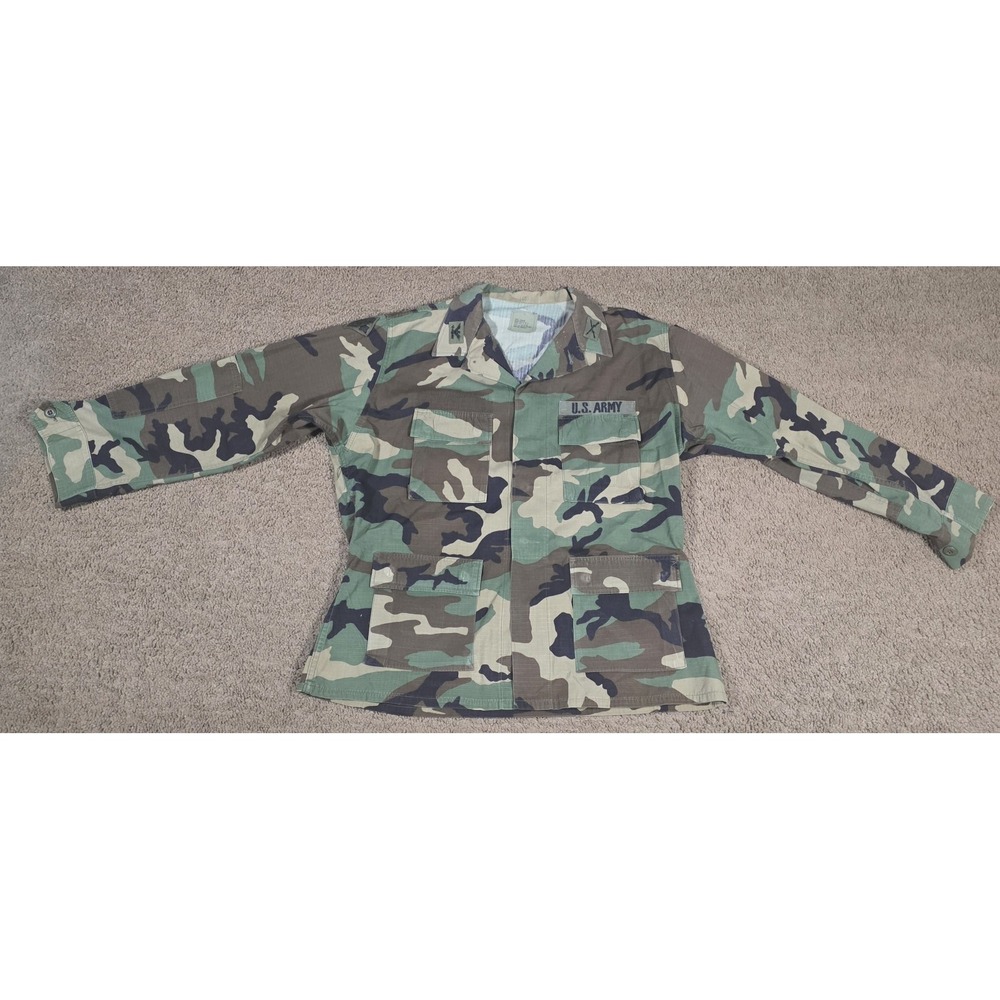 Vtg US Army BDU Jacket Large Regular Woodland Ripstop Camo Colonel 4th Infantry
